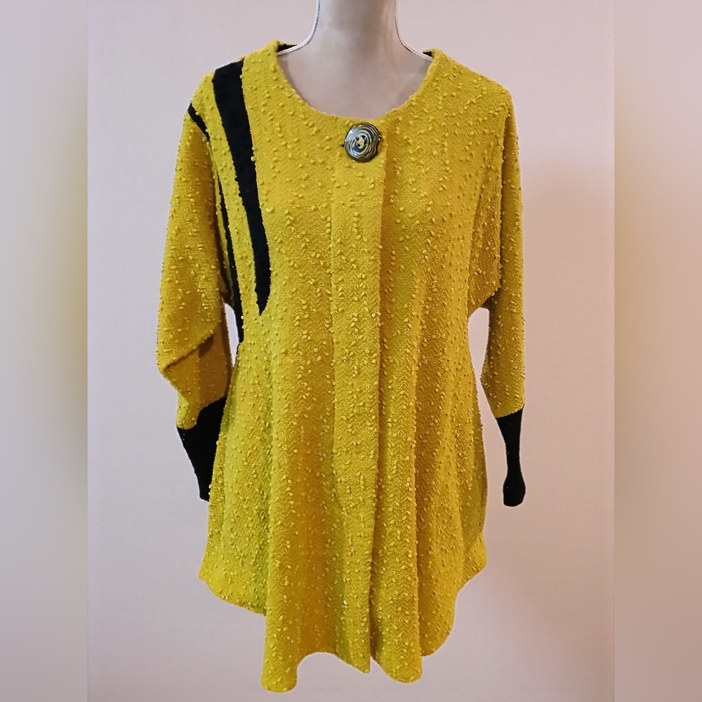 Yellow Textured Women's Cardigan with Black Accents